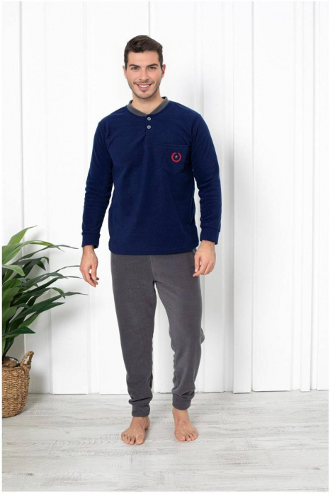 Pijama barbati cocolino, material soft polar moale si calduros, gri/albastru, embody.ro [2]