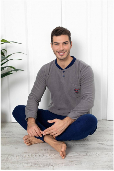 Pijama barbati cocolino, material soft polar confortabil si calduros, gri/bleumarin 309 embody.ro [2]