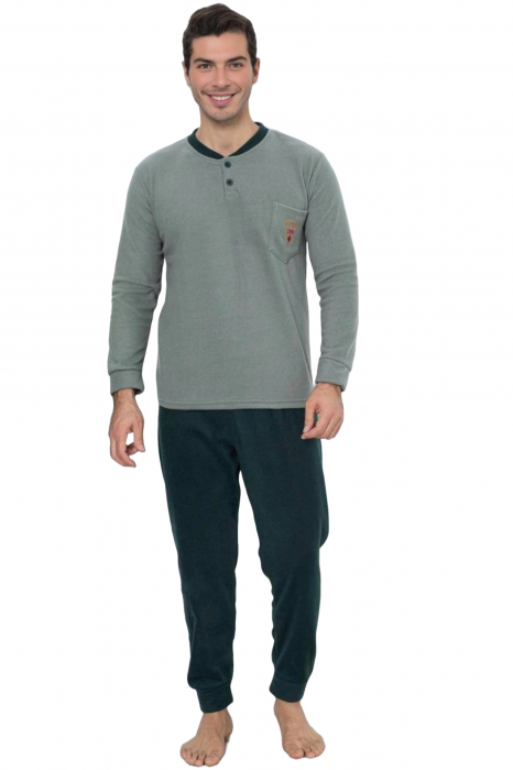 Pijama barbati cocolino, material soft polar moale si calduros, gri/kaki, embody.ro [3]