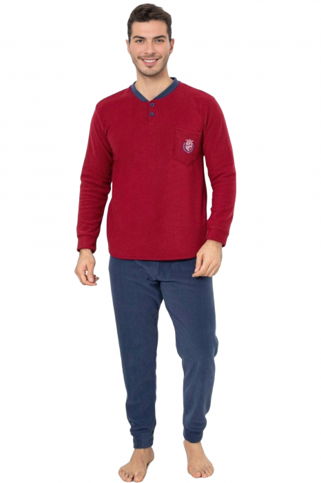 Pijama barbati cocolino, material soft polar pufos si calduros, visiniu/bleumarin, embody.ro [3]