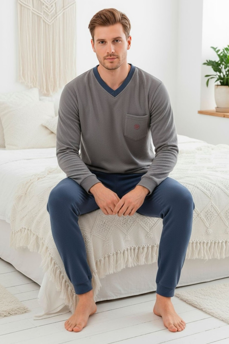 Pijama barbati cocolino polar, material fin, delicat si moale, gri/bleumarin 88 [2]