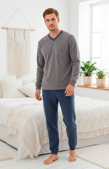 Pijama barbati cocolino polar, material fin, delicat si moale, gri/bleumarin 88 [1]