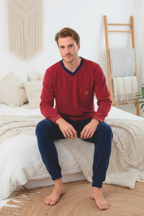 Pijama barbati cocolino polar, material fin, delicat si moale, visiniu 89 [2]