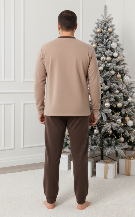 Pijama barbati cocolino polar, material fin, delicat si moale, maro 86 Craciun [2]
