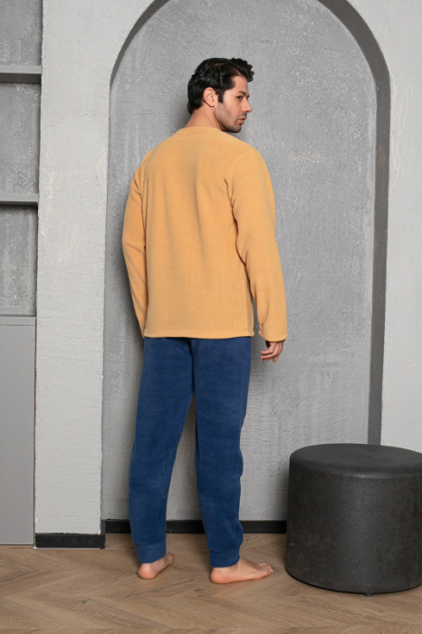 Pijama barbati cocolino polar, material fin, delicat si moale, bleumarin/galben 1091 [2]