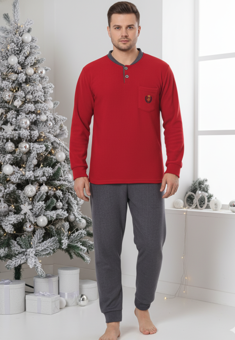 Pijama barbati cocolino polar, material fin, delicat si moale, visiniu 82 Craciun [1]