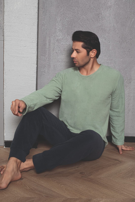 Pijama barbati cocolino polar, material fin, delicat si moale,verde/negru 803 [3]