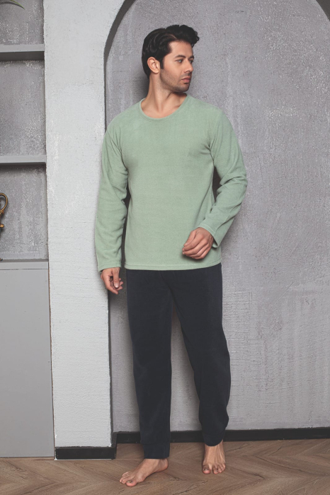 Pijama barbati cocolino polar, material fin, delicat si moale,verde/negru 803 [4]