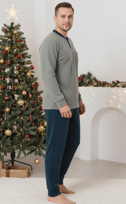 Pijama barbati cocolino polar, material fin, delicat si moale, verde 83 Craciun [2]