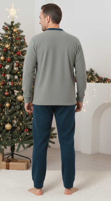 Pijama barbati cocolino polar, material fin, delicat si moale, verde 83 Craciun [3]