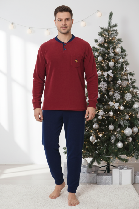 Pijama barbati cocolino polar, material fin, delicat si moale, visiniu 84 Craciun [1]