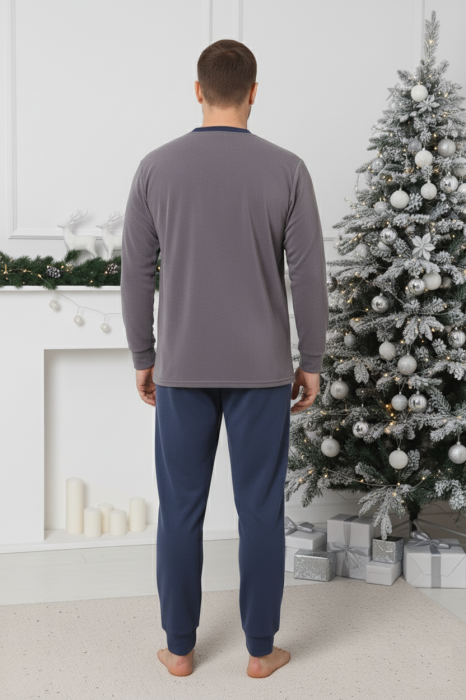 Pijama barbati cocolino polar, material fin, delicat si moale, gri 85 Craciun [3]