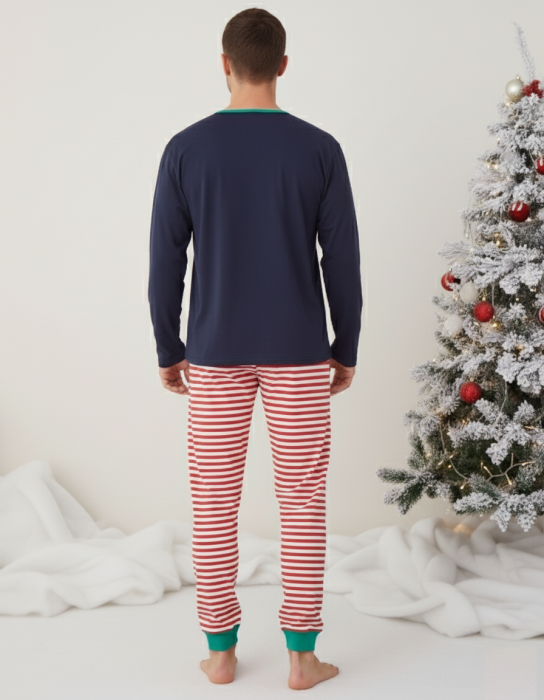 Pijama barbati Craciun din bumbac, maneci si pantaloni lungi, bleumarin 02001-2 [3]
