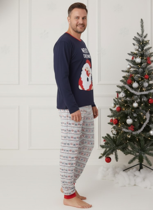 Pijama barbati Craciun din bumbac, maneci si pantaloni lungi, bleumarin 02002 [3]