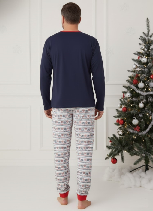 Pijama barbati Craciun din bumbac, maneci si pantaloni lungi, bleumarin 02002 [2]