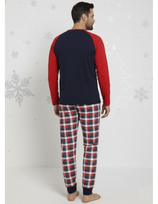 Pijama barbati Craciun din bumbac, maneci si pantaloni lungi, rosu/bleumarin 0009 [3]
