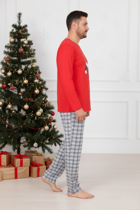 Pijama barbati Craciun din bumbac, maneci si pantaloni lungi, rosu 800 [2]