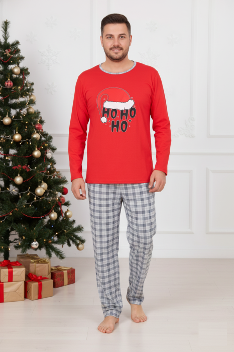 Pijama barbati Craciun din bumbac, maneci si pantaloni lungi, rosu 800 [1]