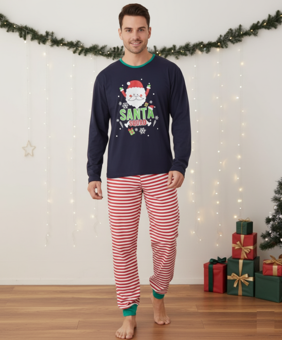 Pijama barbati Craciun din bumbac, maneci si pantaloni lungi, bleumarin 02001 [1]