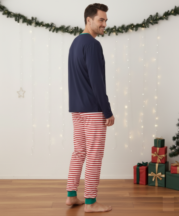 Pijama barbati Craciun din bumbac, maneci si pantaloni lungi, bleumarin 02001 [2]