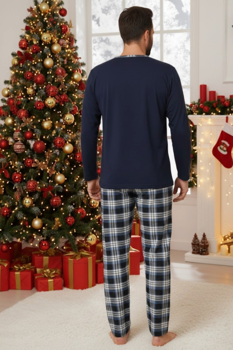 Pijama barbati Craciun din bumbac, maneci si pantaloni lungi, bleumarin 802 [2]