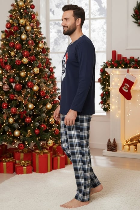 Pijama barbati Craciun din bumbac, maneci si pantaloni lungi, bleumarin 802 [3]