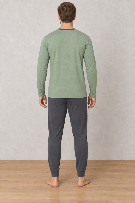 Pijama barbati din bumbac, bluza cu maneca lunga si pantaloni lungi, verde1583 [7]