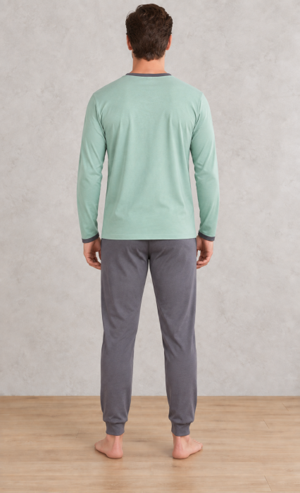 Pijama barbati din bumbac, bluza cu maneca lunga si pantaloni lungi, verde 2005 [7]