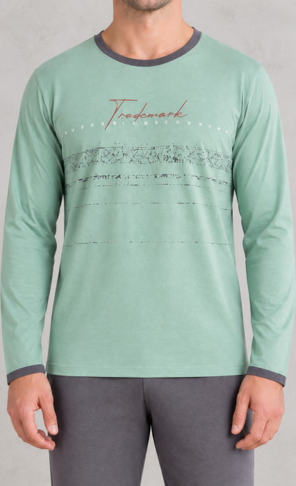 Pijama barbati din bumbac, bluza cu maneca lunga si pantaloni lungi, verde 2005 [5]