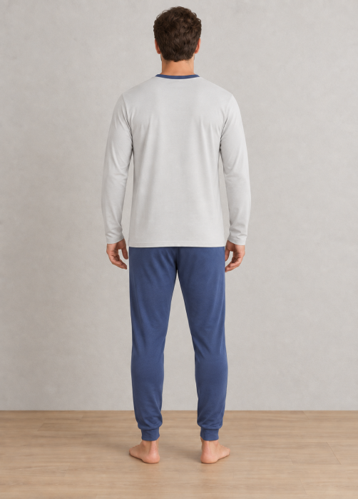 Pijama barbati din bumbac, bluza cu maneca lunga si pantaloni lungi, gri 2007 [7]