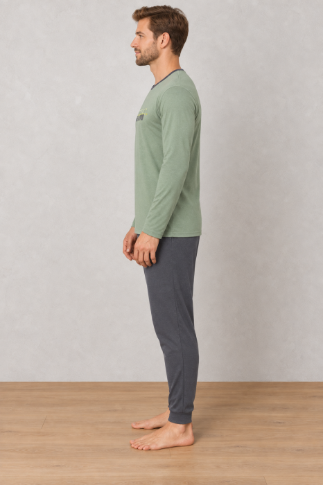 Pijama barbati din bumbac, bluza cu maneca lunga si pantaloni lungi, verde1583 [6]