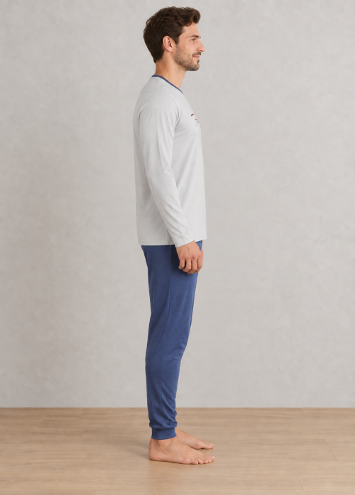 Pijama barbati din bumbac, bluza cu maneca lunga si pantaloni lungi, gri 2007 [6]