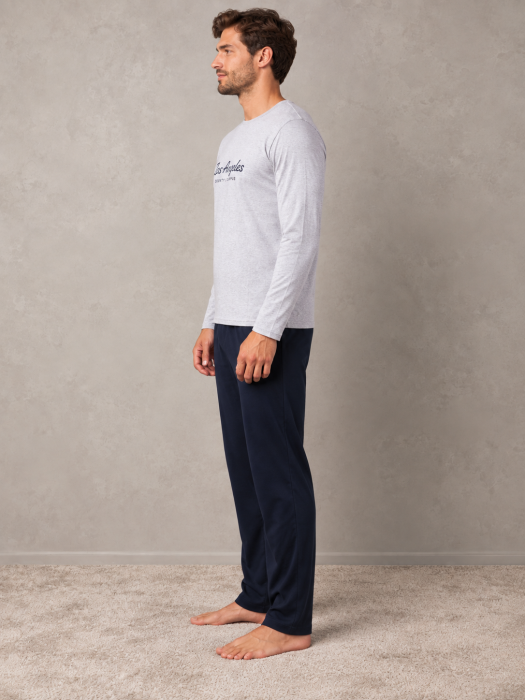 Pijama Barbati din Bumbac cu Bluza Gri Los Angeles si Pantaloni Bleumarin [2]