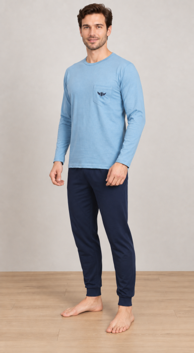 Pijama barbati din bumbac premium, bluza cu maneca lunga si pantaloni lungi 1050 [4]