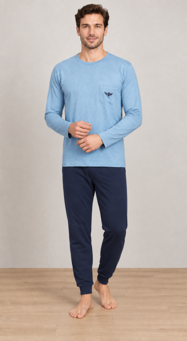 Pijama barbati din bumbac premium, bluza cu maneca lunga si pantaloni lungi 1050 [2]