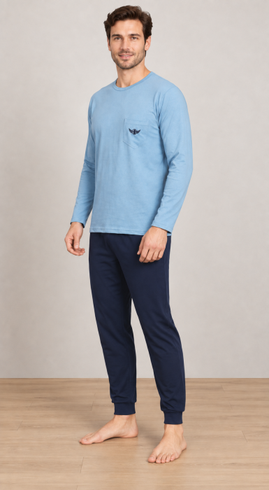 Pijama barbati din bumbac premium, bluza cu maneca lunga si pantaloni lungi 1050 [3]