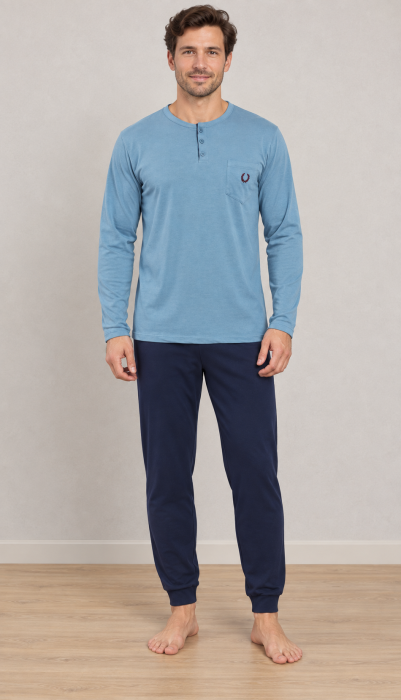 Pijama barbati din bumbac premium, bluza cu maneca lunga si pantaloni lungi 1059 [2]