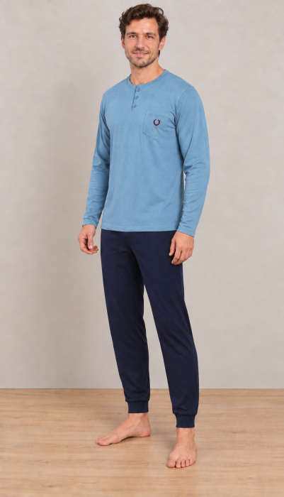 Pijama barbati din bumbac premium, bluza cu maneca lunga si pantaloni lungi 1059 [3]