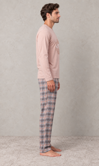Pijama barbati din bumbac cu bluza si pantaloni in carouri [3]