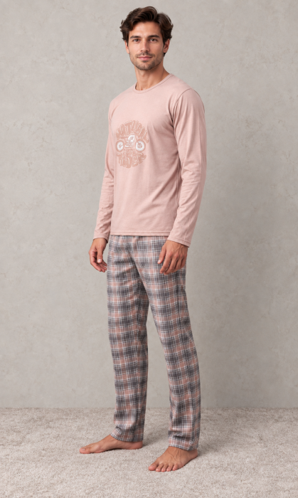 Pijama barbati din bumbac cu bluza si pantaloni in carouri [4]