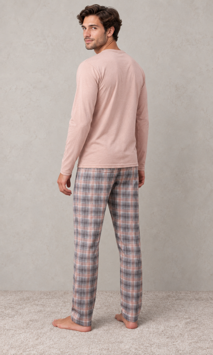 Pijama barbati din bumbac cu bluza si pantaloni in carouri [2]