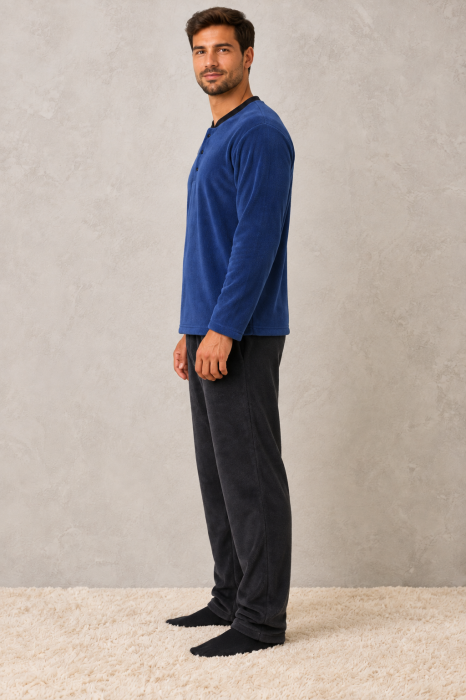 Pijama Polar Barbati Groasa si Pufoasa Cocolino, Bluza Bleumarin si Pantaloni Gri Inchis [3]