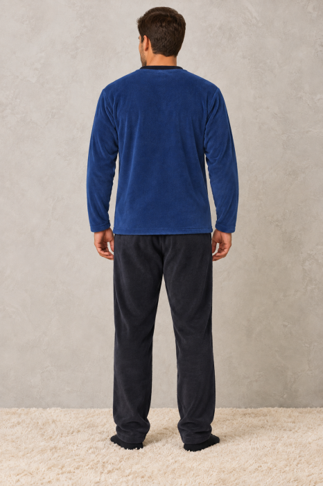 Pijama Polar Barbati Groasa si Pufoasa Cocolino, Bluza Bleumarin si Pantaloni Gri Inchis [2]