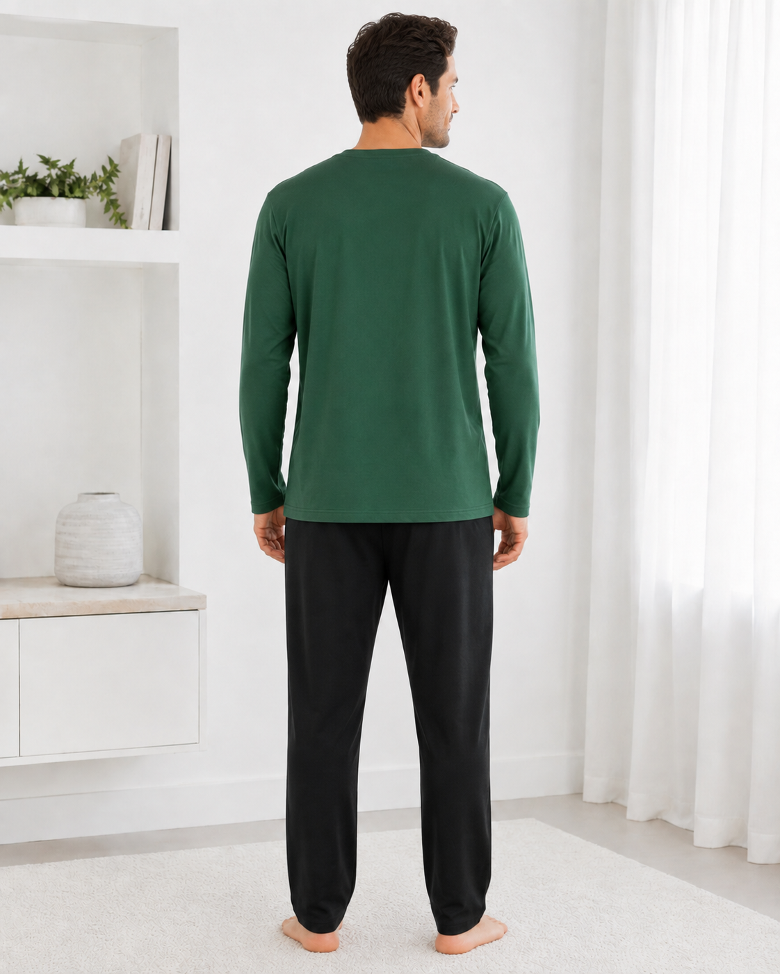 Pijama barbati verde inchis cu pantaloni negri, bluza cu maneca lunga si imprimeu Chess Club [3]