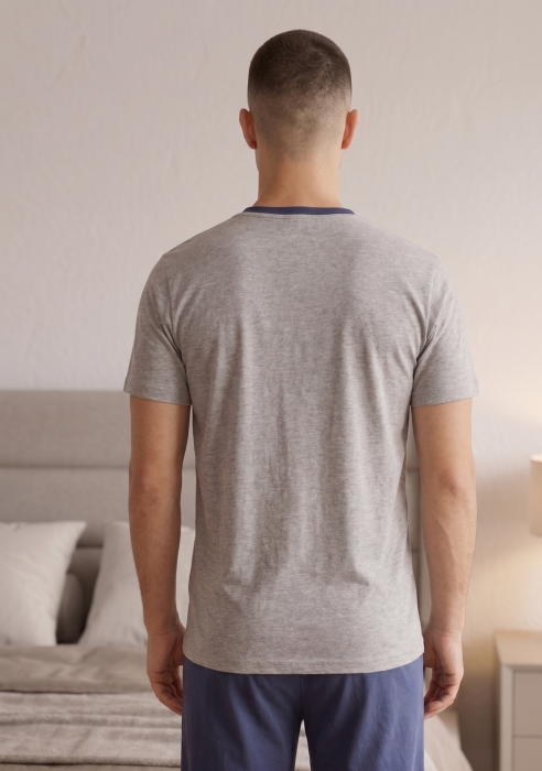 Pijama Barbati Scurta din Bumbac, Set de Vara, maneca si pantaloni scurti gri 1062 [3]