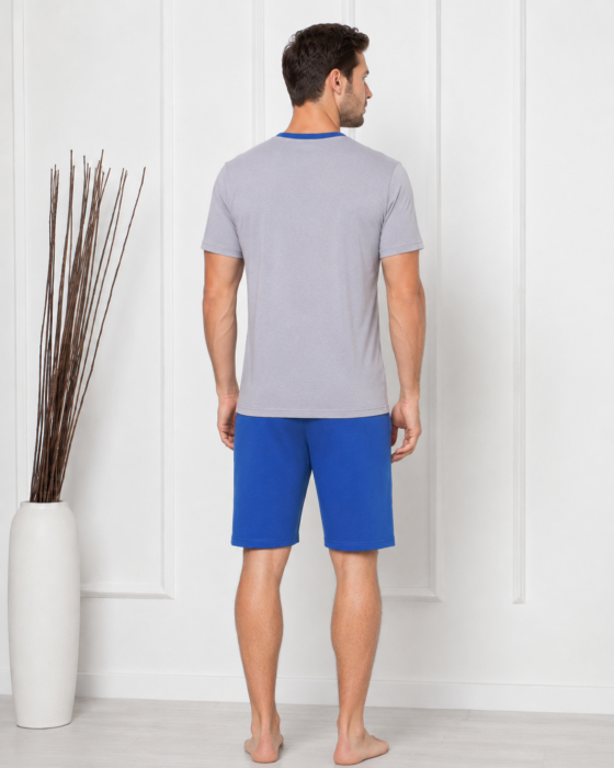 Pijama Barbati Scurta din Bumbac, Set de Vara, maneca si pantaloni scurti gri 1060 [2]
