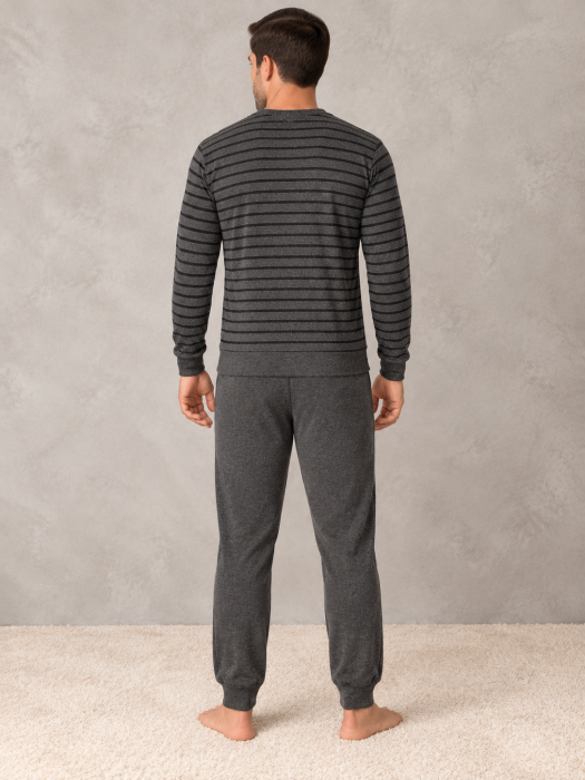 Pijama Barbati Vatuita Groasa de Iarna, Calduroasa, Bluza cu Dungi si Pantaloni 411 [3]