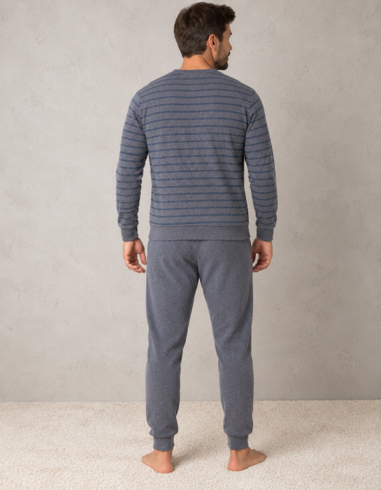 Pijama Barbati Vatuita Groasa de Iarna, Calduroasa, Bluza cu Dungi si Pantaloni 414 [3]