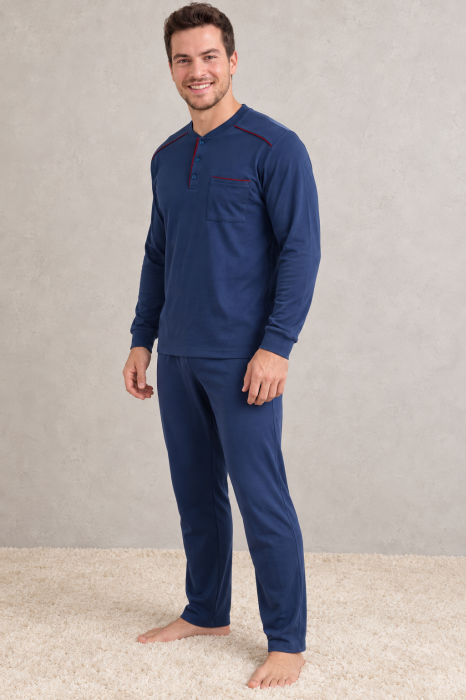 Pijama Barbati din Bumbac Gros Premium Interlock, Bleumarin, cu Maneca Lunga si Pantaloni Lungi [2]