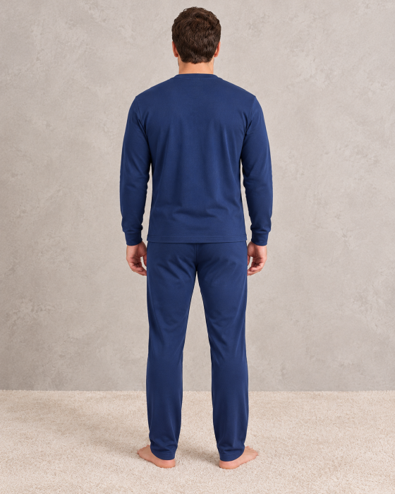 Pijama Barbati din Bumbac Gros Premium Interlock, Bleumarin, cu Maneca Lunga si Pantaloni Lungi [5]